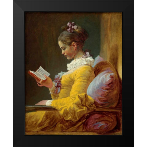 Young Girl Reading Black Modern Wood Framed Art Print by Fragonard, Jean Honore