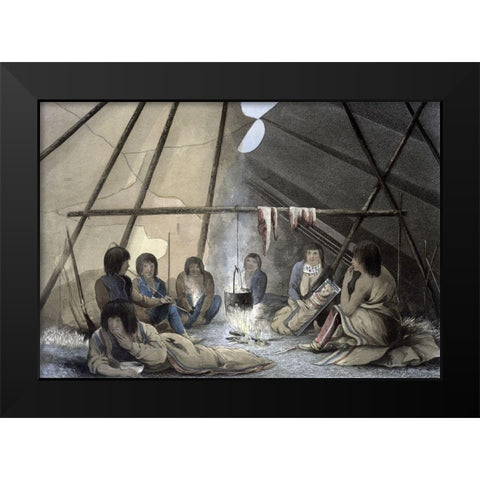 Interior of a Cree Indian Tent Black Modern Wood Framed Art Print by Franklin, John