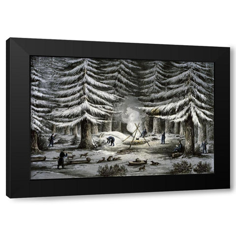 Manner of Making a Resting Place On a Winter Night Black Modern Wood Framed Art Print with Double Matting by Franklin, John