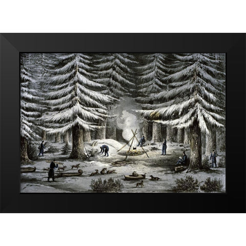 Manner of Making a Resting Place On a Winter Night Black Modern Wood Framed Art Print by Franklin, John