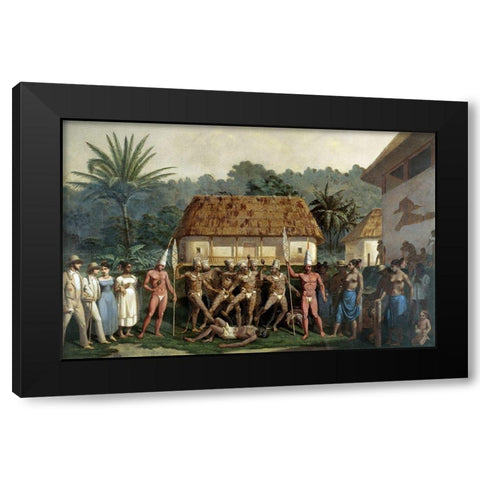 Indian Dancers Black Modern Wood Framed Art Print by Friedrich, Johann