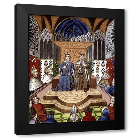 King of France and Emperor of Germany In Conference Black Modern Wood Framed Art Print with Double Matting by Froissart, Jean
