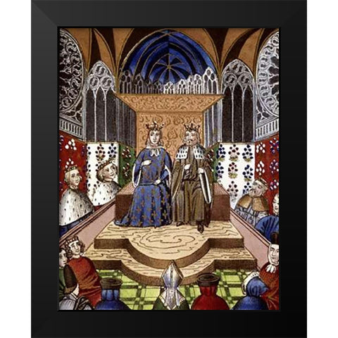 King of France and Emperor of Germany In Conference Black Modern Wood Framed Art Print by Froissart, Jean