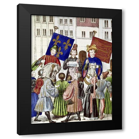 Proclamation of Truce Renewal: France and England Black Modern Wood Framed Art Print with Double Matting by Froissart, Jean