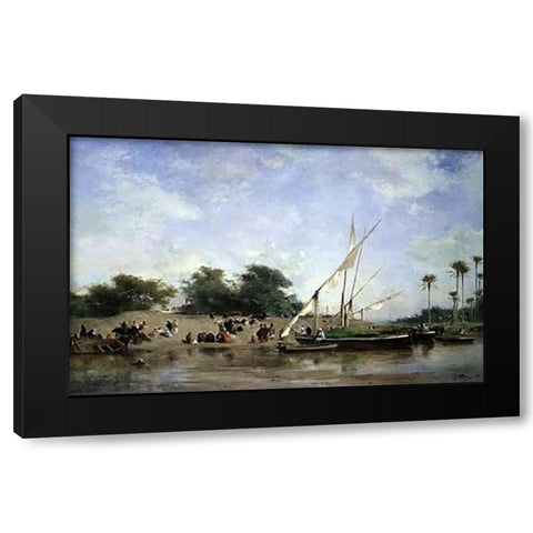 Boats On The Nile Black Modern Wood Framed Art Print by Fromentin, Eugene