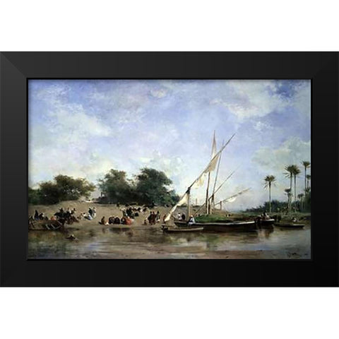 Boats On The Nile Black Modern Wood Framed Art Print by Fromentin, Eugene