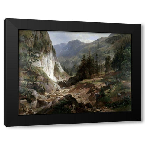 Mountain Landscape Black Modern Wood Framed Art Print by Fueschel, Herman