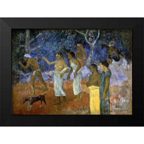A Scene From a Tahitians Life Black Modern Wood Framed Art Print by Gauguin, Paul
