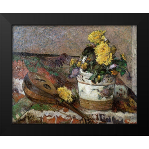 Mandolin and Vase of Flowers Black Modern Wood Framed Art Print by Gauguin, Paul