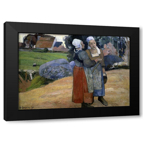Paysannes Bretonnes Black Modern Wood Framed Art Print with Double Matting by Gauguin, Paul