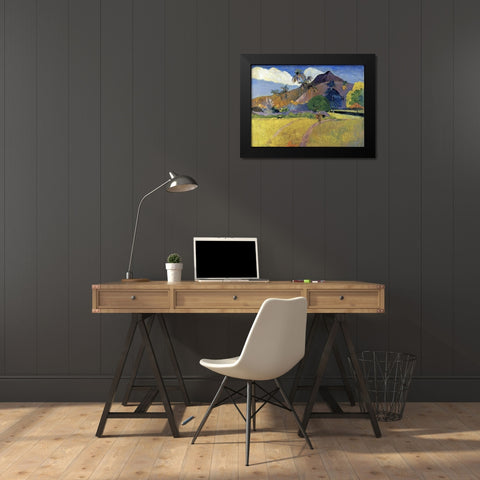 Tahitian Landscape with a Mountain Black Modern Wood Framed Art Print by Gauguin, Paul