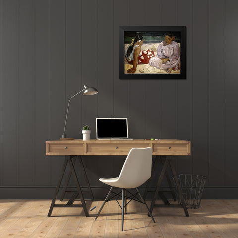 Tahitian Women - On The Beach Black Modern Wood Framed Art Print by Gauguin, Paul