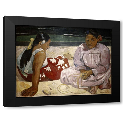 Tahitian Women - On The Beach Black Modern Wood Framed Art Print by Gauguin, Paul