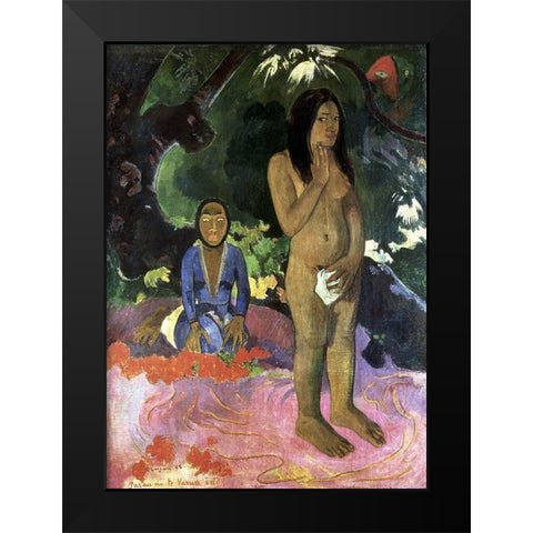 Talk About the Evil Spirit Black Modern Wood Framed Art Print by Gauguin, Paul