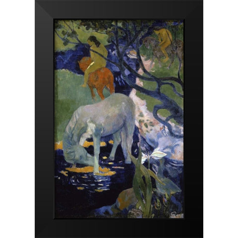 The White Horse - Le Cheval Blanc Black Modern Wood Framed Art Print by Gauguin, Paul