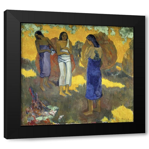Three Tahitian Women Against a Yellow Background, - Trois Tahitiennes sur un Fond Jaune Black Modern Wood Framed Art Print by Gauguin, Paul