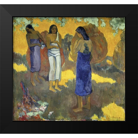 Three Tahitian Women Against a Yellow Background, - Trois Tahitiennes sur un Fond Jaune Black Modern Wood Framed Art Print by Gauguin, Paul