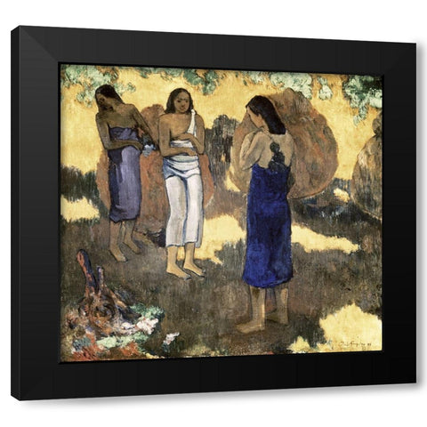 Women Standing Against A Yellow Background Femmes Debout Sur Fond Jaune Black Modern Wood Framed Art Print with Double Matting by Gauguin, Paul