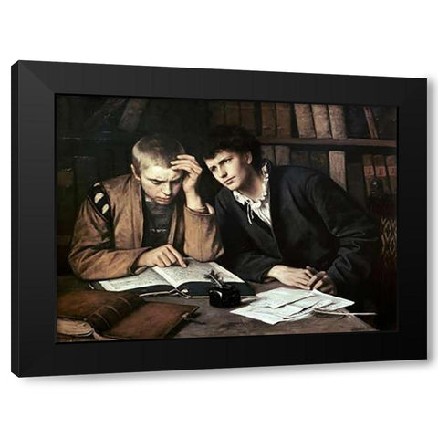 Students Black Modern Wood Framed Art Print by Gebhardt, Eduard von