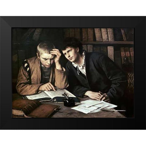 Students Black Modern Wood Framed Art Print by Gebhardt, Eduard von