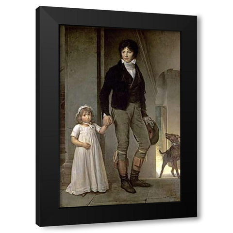 Portrait of J.B. Isabey and His Daughter Black Modern Wood Framed Art Print by Simon, Francois Pascal