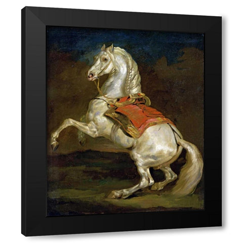 Rearing Horse - Cheval Cabre Black Modern Wood Framed Art Print by Gericault, Theodore