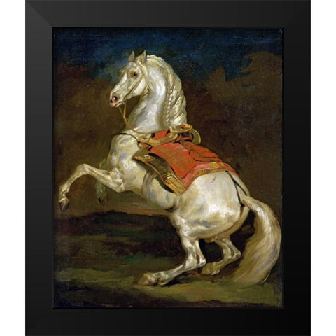 Rearing Horse - Cheval Cabre Black Modern Wood Framed Art Print by Gericault, Theodore