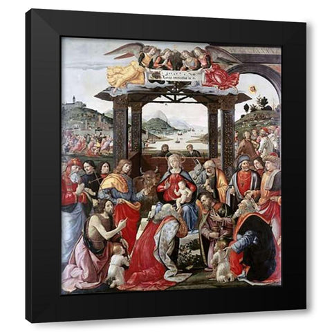 Adoration of The Magi Black Modern Wood Framed Art Print with Double Matting by Ghirlandaio, Domenico