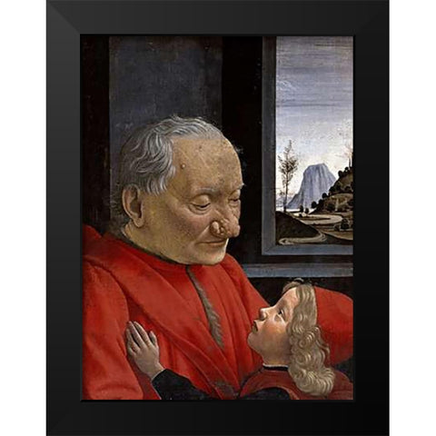 Portrait of An Old Man and His Grandson Black Modern Wood Framed Art Print by Ghirlandaio, Domenico