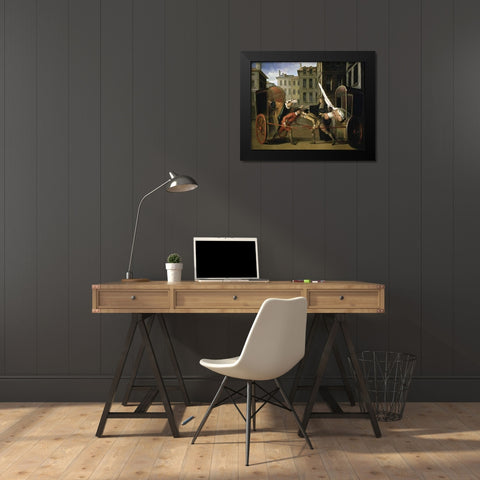 Two Coaches Black Modern Wood Framed Art Print by Gillot, Claude