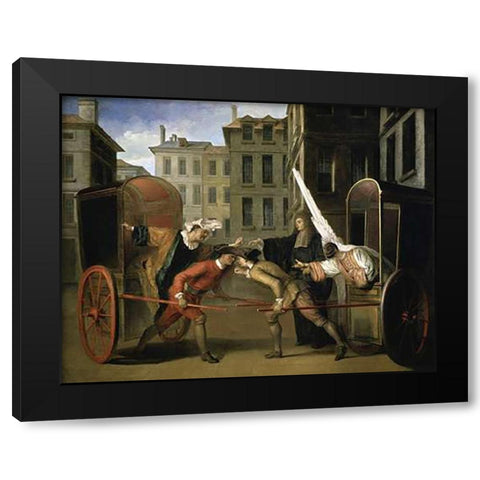 Two Coaches Black Modern Wood Framed Art Print with Double Matting by Gillot, Claude