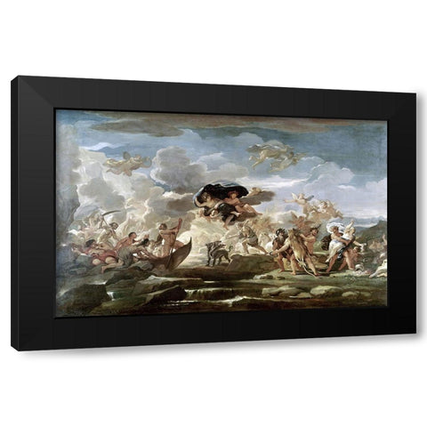 Scene With The Rape of Proserpine Black Modern Wood Framed Art Print with Double Matting by Giordano, Luca