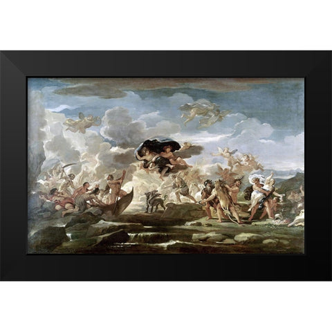 Scene With The Rape of Proserpine Black Modern Wood Framed Art Print by Giordano, Luca