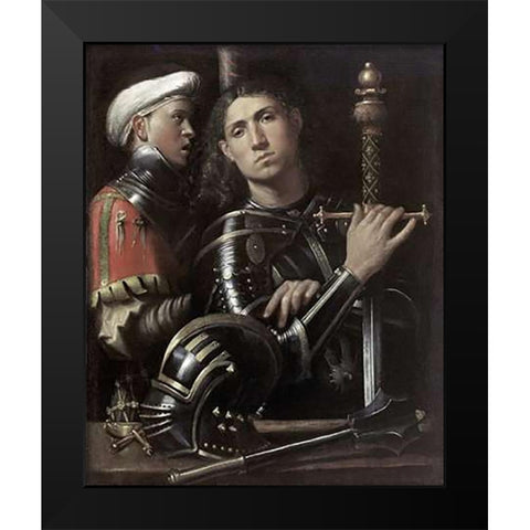 Portrait of a Man In Armor With His Page Black Modern Wood Framed Art Print by Giorgione, Giorgio