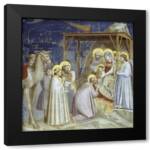 Adoration of The Magi Black Modern Wood Framed Art Print with Double Matting by Giotto