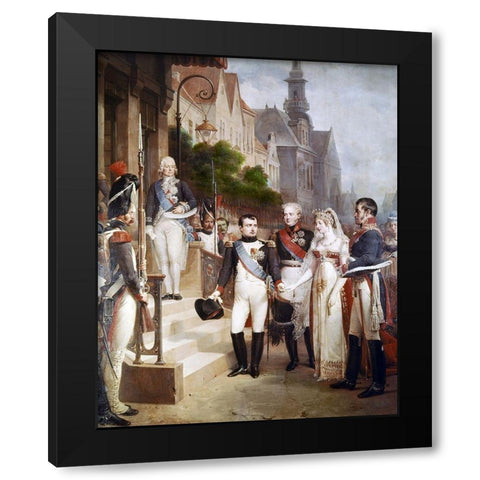 Napoleon Receiving The Queen of Prussia, Tilsit Black Modern Wood Framed Art Print by Gosse, William