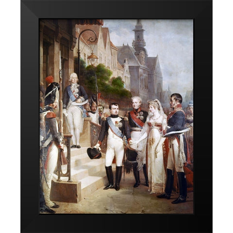 Napoleon Receiving The Queen of Prussia, Tilsit Black Modern Wood Framed Art Print by Gosse, William