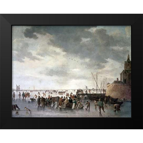 Scene On The Ice Near Dordecht Black Modern Wood Framed Art Print by Van Goyen, Jan