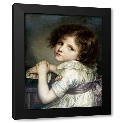 Child With a Doll Black Modern Wood Framed Art Print by Greuze, Jean Baptiste