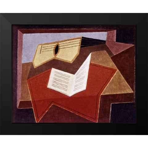 Guitar With Sheet of Music Black Modern Wood Framed Art Print by Gris, Juan