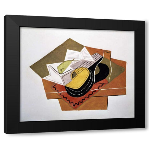 Still Life With a Guitar Black Modern Wood Framed Art Print with Double Matting by Gris, Juan