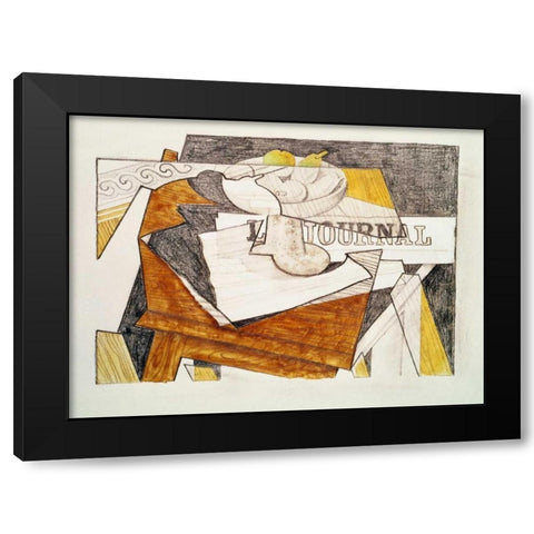 Still Life With a Newspaper and a Wooden Table Black Modern Wood Framed Art Print by Gris, Juan