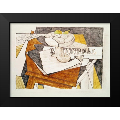 Still Life With a Newspaper and a Wooden Table Black Modern Wood Framed Art Print by Gris, Juan