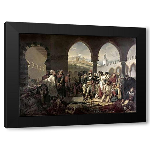 Napoleon Bonaparte Visiting The Plague Stricken at Jaffa Black Modern Wood Framed Art Print with Double Matting by Gros, Antoine-Jean