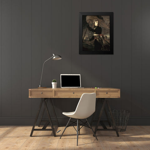Napoleon On The Bridge at Arcole Black Modern Wood Framed Art Print by Gros, Antoine-Jean