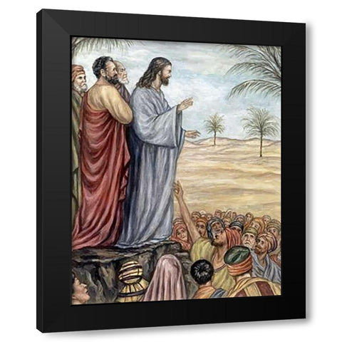 Sermon On The Mount Black Modern Wood Framed Art Print with Double Matting by Guercino, Giovanni