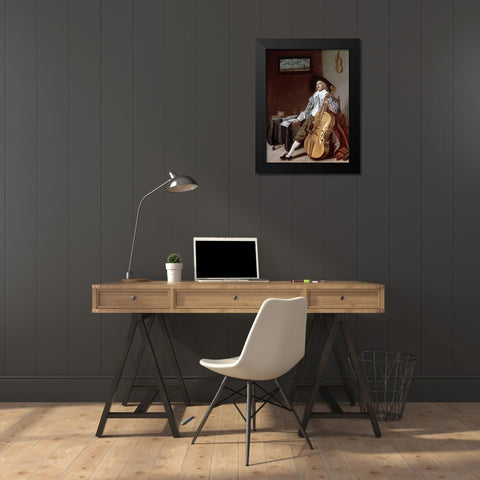 Cello Player Black Modern Wood Framed Art Print by Hals, Dirck