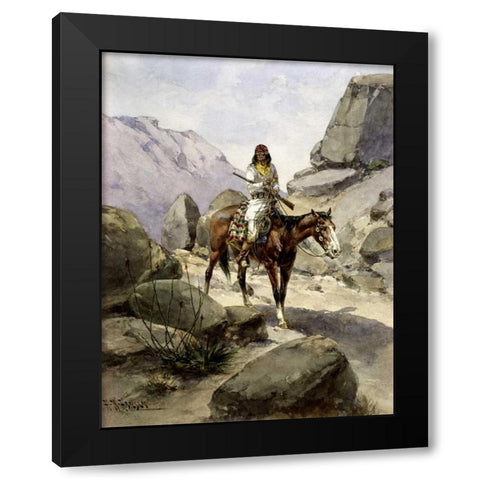 Indian On Horseback Black Modern Wood Framed Art Print with Double Matting by Hansen, Herman Wendelborg
