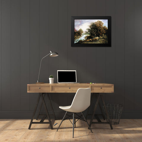 Deer Near a Stream Black Modern Wood Framed Art Print by Hasch, Carl