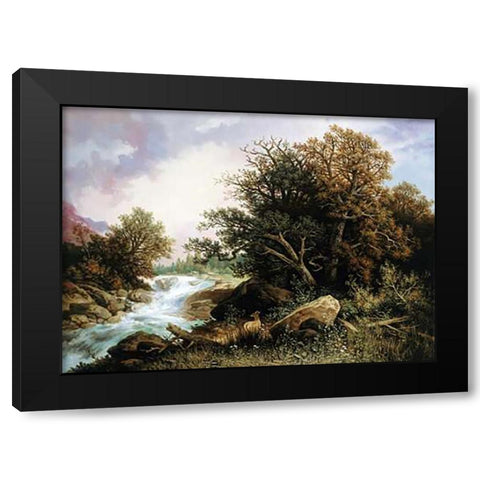 Deer Near a Stream Black Modern Wood Framed Art Print with Double Matting by Hasch, Carl